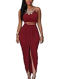 Dokotoo Womens Summer Sleeveless O-Neck Faux Suede Two Piece Maxi Skirt Set Small Date Red