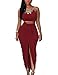 Dokotoo Womens Summer Sleeveless O-Neck Faux Suede Two Piece Maxi Skirt Set Small Date Red