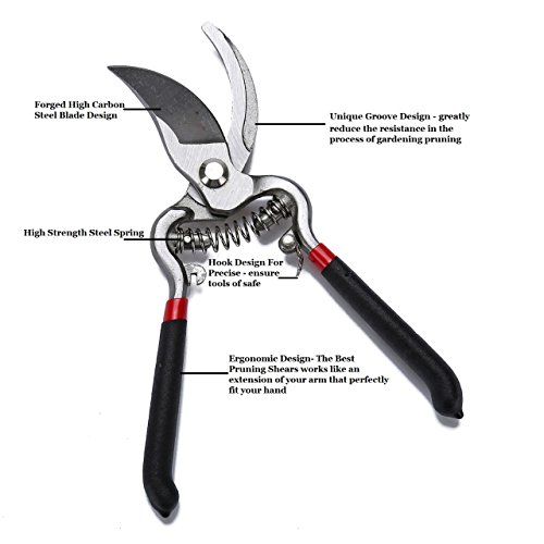 YISMEET Pruning Shears for Avid Gardeners and Tree Trimmers Secateurs - Razor Sharp Pruner with Long Lasting Sharpness, Professional Gardening Clippers Tools- Bypass Effortless Cut