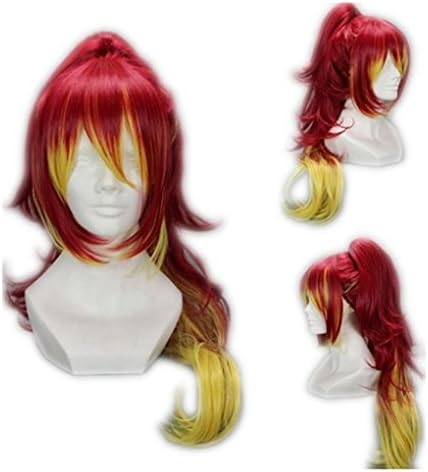 24" Curly Mixed Red &amp; Yellow Cosplay Wig +1 clip on Ponytail -- Kirigakure Shura