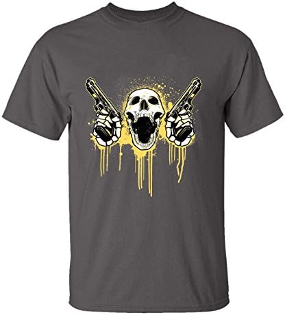 Yigenvren Men Terror Skull Holds Double Guns Tee Shirts M heavyGray