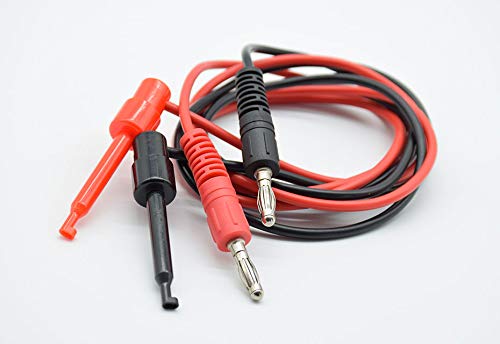 Longdex 2pcs/Set 4mm Banana Male Plug to Test Hook Clip Pure Copper Test Probe Multimeter Testing Tools 1m (Black + Red)