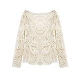 Waltzmart Women's Long Sleeve Embroidery Floral Lace Crochet Knit Blouse