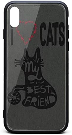 Custom Phone Case for iPhone X I Love Cats Friend Rubber Frame Tempered Glass Covers Designer Anti-Scratch Skid-Proof Never Fade Cell Cases Good Pretty