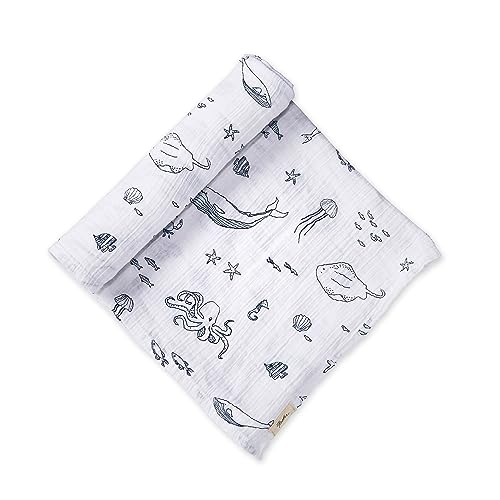 PEHR Muslin Cotton Swaddle, Life Aquatic | Organic Baby Blanket | Ultra-Soft & Versatile | 47” x 47”
