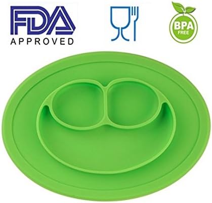 Farsiwi kids placemats with Divided Suction, No mess toddler, Non-slip silicone placemats, Perfect baby feeding mat + plate - baby placemat (Green)