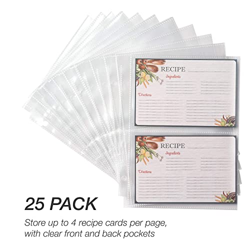 Samsill Clear 4x6 Recipe Card Protectors (25 Pack Mini Binder Sheets