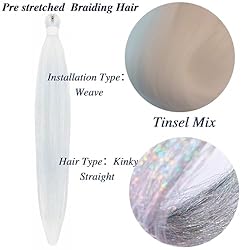 Tinsel Braiding Hair Pre stretched White Braiding