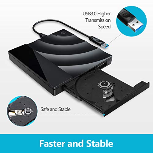 CD/DVD External Drive with USB3.0 and Type-C Interface, TOPELEK CD-ROM/DVD-RM Reader and Writer with Touch Sensitive Button, Streamlined Construction, Compatible for Windows and Mac OS (Black) - Thumbnail 3