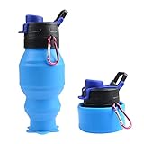 Collapsible Water Bottle 18oz, YUANFENG Leak Proof BPA Free Silicone Foldable Sports Outdoor Travel Water Bottles (Blue)