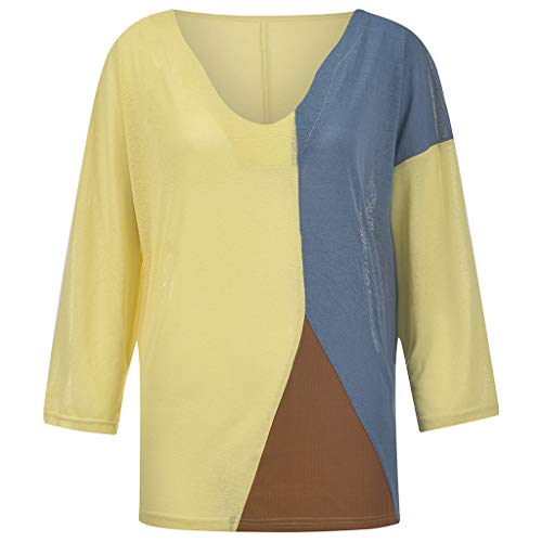 YEZIJIN Women Casual Loose Round Neck Short Sleeve Summer Shirts Blouses 2019 Under 10 Dollars Yellow