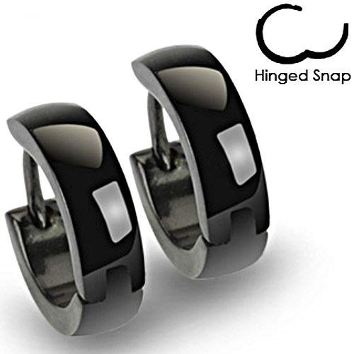 Pair Stainless Steel Black Ip Titanium Hoop Huggie Earrings