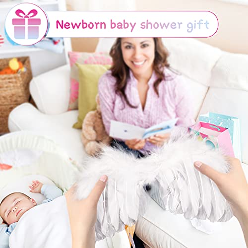 AMOR PRESENT Newborn Angel Wings, Baby Feather Wings with Flower Headband Infant Cupid Outfit for Photo Props Unisex