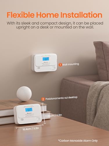 Heiman Carbon Monoxide Detector, 10-Year Battery Carbon Monoxide Alarms for Home, CO Alarm with Digital LCD Display, Audible & Visual, Pre-Alarm - BSI rated, EN 50291 Standard - 2 Pack