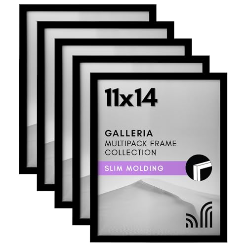 Americanflat 11x14 Picture Frame with Polished Plexiglass - Set of 5 - Galleria Collection - Picture Frames for Wall Display - Black