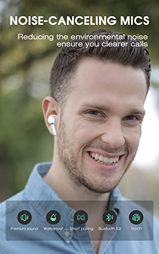 Wireless Earbud Bluetooth 5.3 Headphones with Charging Case, IPX7 Waterproof, 4 Mics in-Ear Earbuds, Long Playtime, High-Fidelity Stereo Earphones, ENC Noise Cancelling Headset for Sports and Work