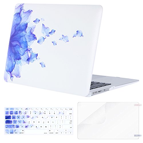 MOSISO Plastic Pattern Hard Case Shell with Keyboard Cover with Screen Protector Compatible MacBook Air 13 Inch (Model: A1369 and A1466), Purple Flower