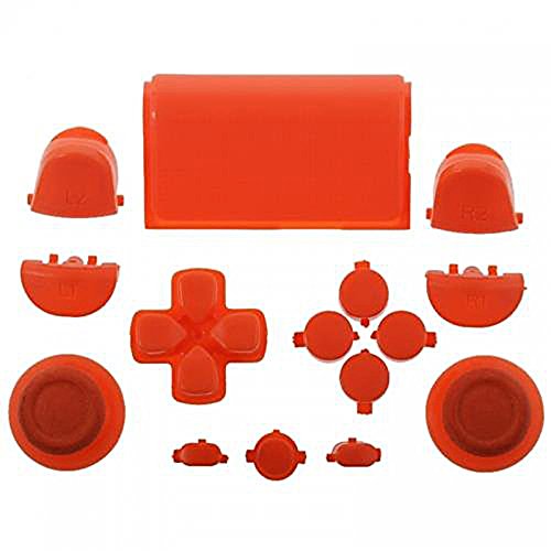 ElementDigital 15Pcs PS4 Replacement Shell Full Buttons, Thumbsticks Thumb Grip + D-pad For Sony Playstation 4 Controller (Orange)