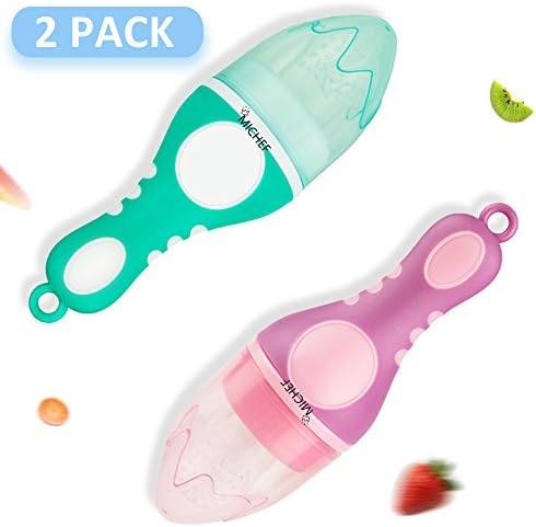 MiChef Baby Food Feeder, Fresh Fruit Pulp Silicone Feeder Teether Nibbler, Infant Teething Toy for Toddlers (2 Pack)