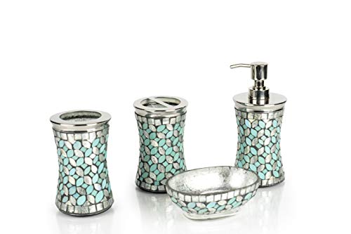 nu steel Sea Foam Collection Bathroom Accessories, 4 Bath Set Including Soap Dish, Lotion Dispenser, Tumbler Mug…