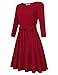 MISSKY Women's Round Neck 3 4 Long Sleeve Fit and Flare Party Wedding Dating Outdoor Cocktail Casual Swing Dress with Waistbrand Red S