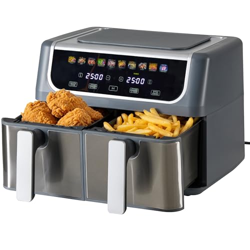 HealSmart 9.5Qt Dual Zone Air Fryer, 1700W 10-in-1 Multifunctional Air Fryer Ov…