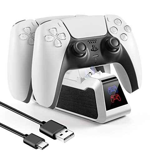 Charging Station for Playstation 5 Wireless Controller, Tiiroy USB C Dual Charging Dock Station for PS5 with LED Indicator (White)