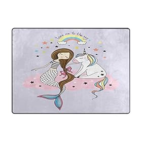 ALAZA Cartoon Rainbow Cloud Mermaid Unicorn Star Area Rug Rugs for Living Room Bedroom 5'3"x4' 41IqMhOiiZL