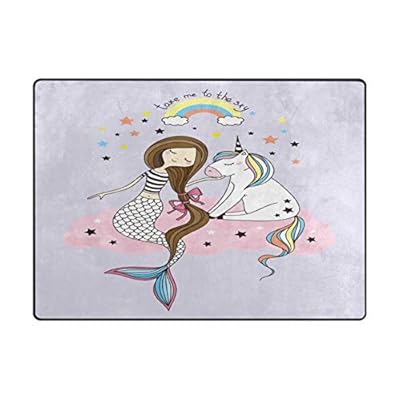 ALAZA Cartoon Rainbow Cloud Mermaid Unicorn Star Area Rug Rugs for Living Room Bedroom 5'3"x4' 41IqMhOiiZL