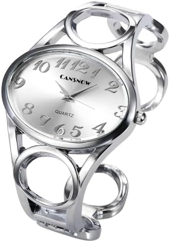 30mm Metal Bangle Watch Classic Easy Read Japanese Quartz Crystal Amazon.com: Women Classic Silver Tone Easy Read Bangle Cuff  main image 2