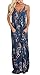PRETTYGARDEN Women's Spaghetti Strap Floral Print Deep V Neck Boho Maxi Long Flowy Dress with Pocket (Blue, Medium)