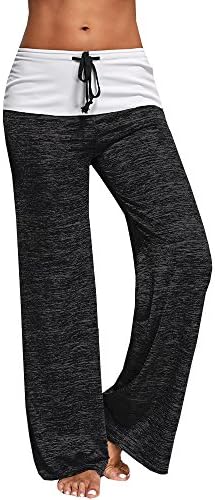 Qinkings Women Foldover Heather Wide Leg Pants Loose Yoga Legging Palazzo Pants,Black,Medium