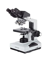 AmScope B490B Microscopio binocular profesional compuesto, magnificado 40X 2000X lentes WF10x y WF25x, campo luminoso, iluminación halógena, condensador Abbe, etapa mecánica de doble capa, encendido automático, cabezal movedizo, de 110V a 220V, óptica, an