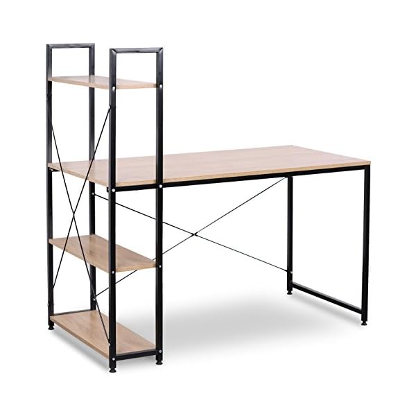 WOLTU Schreibtisch mit 4 Regalen - Computertisch fÃ¼r BÃ¼ro/Homeoffice/Schlafzimmer - 120x60 cm - Eichenholz-Optik mit schwarzem Metallgestell