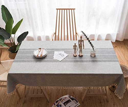JZY Heavy Duty Cotton Linen Table Cloth for Rectangle Table Stitching Tassel Tablecloth for Dining Table Dust-Proof Table Cover for Tabletop Decoration (55"x120", S-Gray)