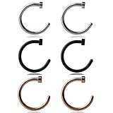Ruifan 6pcs Stainless Steel Body Jewelry Piercing Earrings Nose Hoop Ring Unisex 18 Gauge 5/16