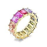 NYC Sterling Women's Gold Plated .925 Silver Emerald Rainbow Eternity Ring
