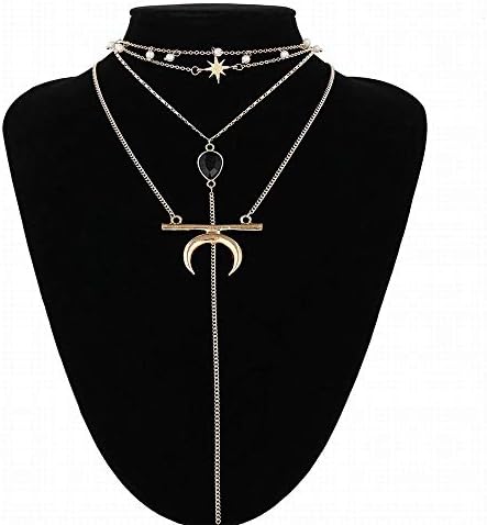 Zebuakuade Vintage Ethnic Style Exaggerated Combination Item Drop Jewel Pearl Tassel Multi-layer Necklace (Color : Golden)