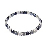 Women's Pearl Bracelet - Easy-on Stretch Single Strand Bracelet with Stainless Steel spacer beads (White, Black, Grey)