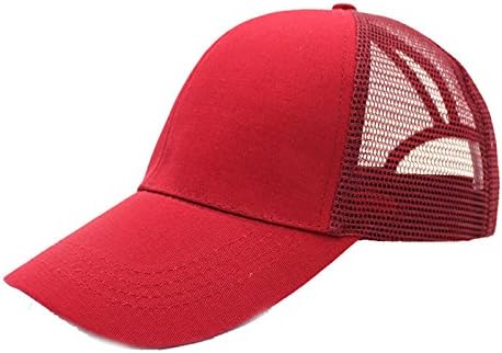 New Arrivals Ponytail Hair Baseball Cap Women Messy Bun Baseball Summer Hat Snapback Grid Red Wine