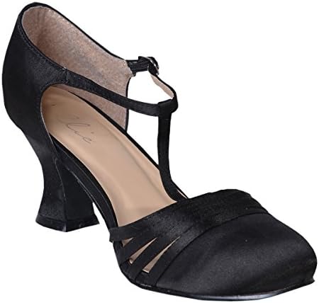Women's Sexy Black Shoes 2.5 Inch Heel Satin Dance Shoe Flapper Costume 1920s