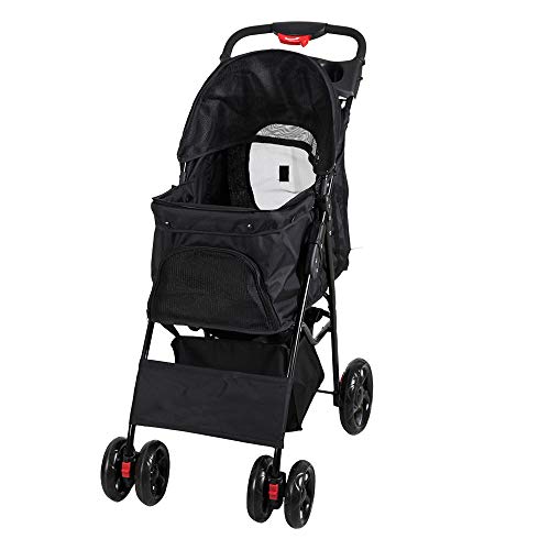 KARMAS PRODUCT Pet Stroller for Dog Cat Small Animal Folding Walk Jogger Travel Carrier Cart with Four Wheels (Black) - Thumbnail 5
