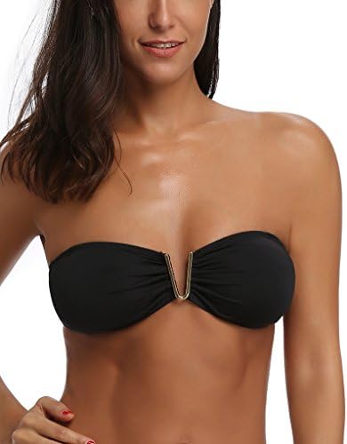 PARICI Women's Black Padded Sport Bra Swimwear Separates Bandeau Tube Bikini Top