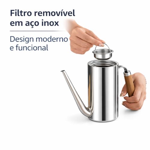 Bule de Inox 304 Premium Bico Fino Filtro e Cabo de Madeira Sofisticado para Café e Chá Gourmet (700, Millilitros)