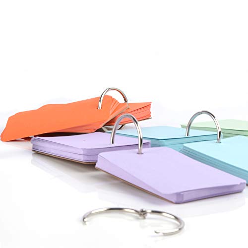 Cehomi 5 Color Flash Cards Index Cards. Multicolor Note Cards with Binder Ring. Blank Kraft Paper Easy Flip DIY Greeting Cards(10 Pack,50 Pieces/Pack, 3.5x2.2 inch)