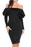 Sidefeel Women Long Sleeve Ruffle Off The Shoulder Bodycon Party Midi Dress