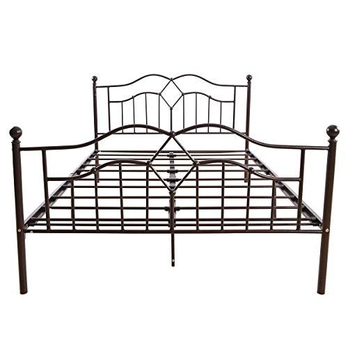 Metal Bed Frame Queen Size Bronze Modern American Style Mattress Headboard Footboard Heavy Duty Steel Slabs