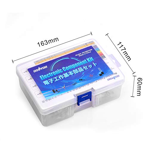 OSOYOO Electronic Component Kit (Total 1390 PCS) - LED Diodes, 30 Values Resistors,Electrolytic Capacitor Package, Ceramic Capacitors, Common Diodes, Common Transistor
