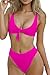 ESONLAR Ladies Flowy Cropped Tank Brazilian Thong 2PCS Bikini Bathing Suit Rosy L