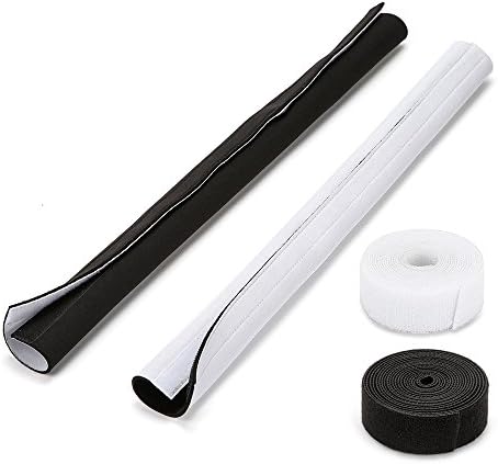 Cable Management Sleeve - 60 Inch Adjustable Black&amp;White Neoprene Cord management + 60 inch additional hook&amp;loop fastener - Sinco Cable Organizer